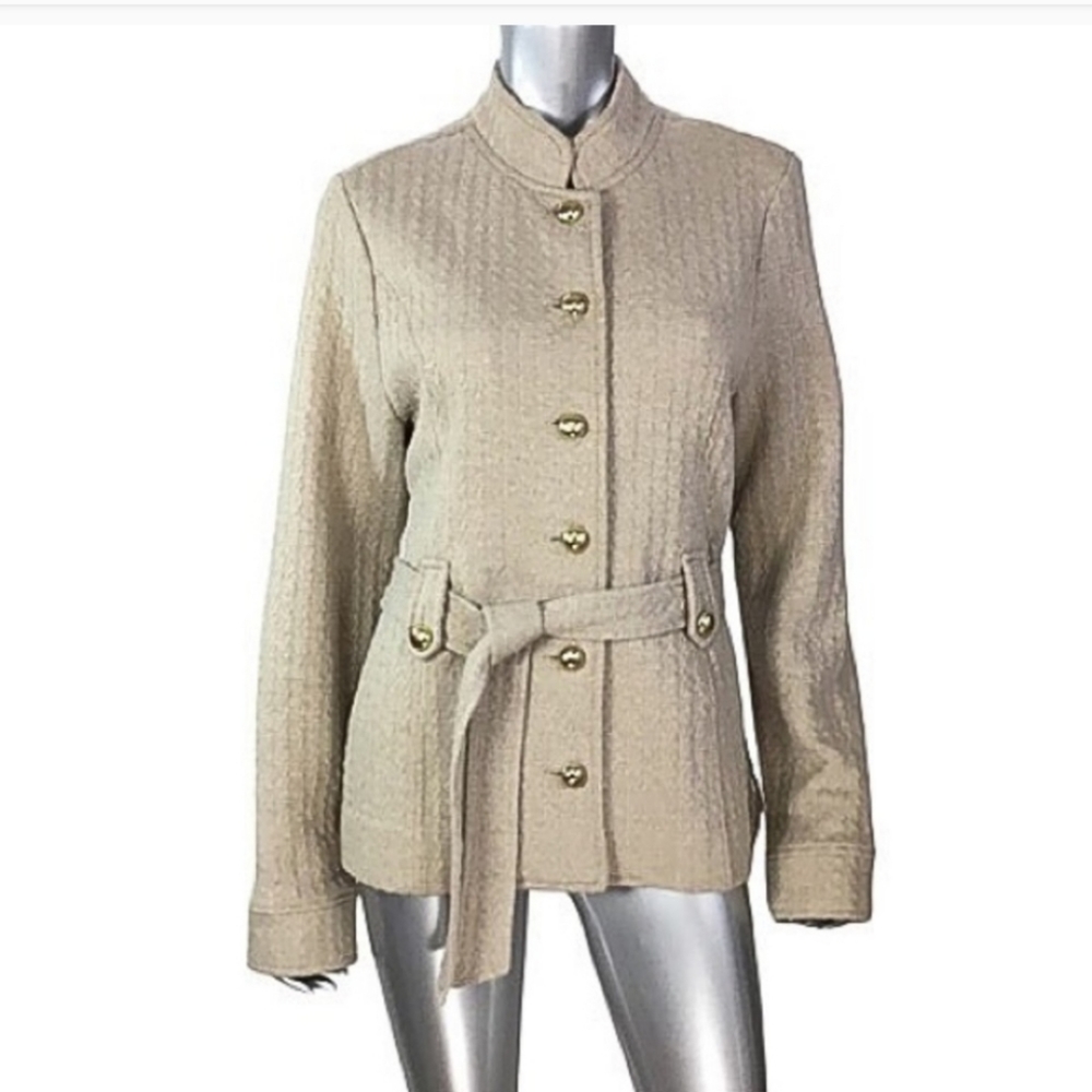 Charter Club Beige Belted Button Knit Jacket
